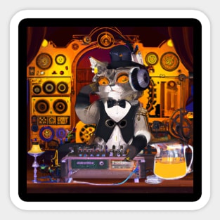 Steampunk DJ Cat #3 Sticker